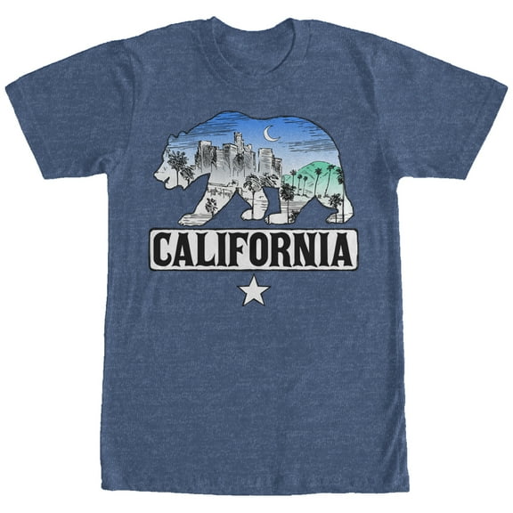 Men's Lost Gods California Flag Bear City  Graphic Tee Navy Blue Heather Large