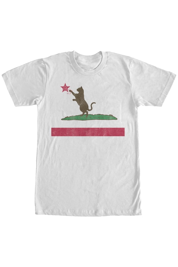 Men's Lost Gods California Flag Cat Graphic Tee White 2X Large