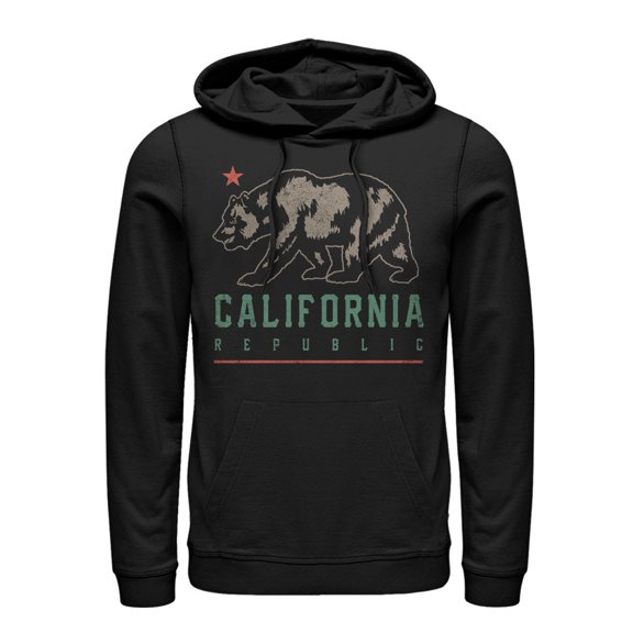 Men's Lost Gods California Republic Bear Shadow Pull Over Hoodie Black 2X Large