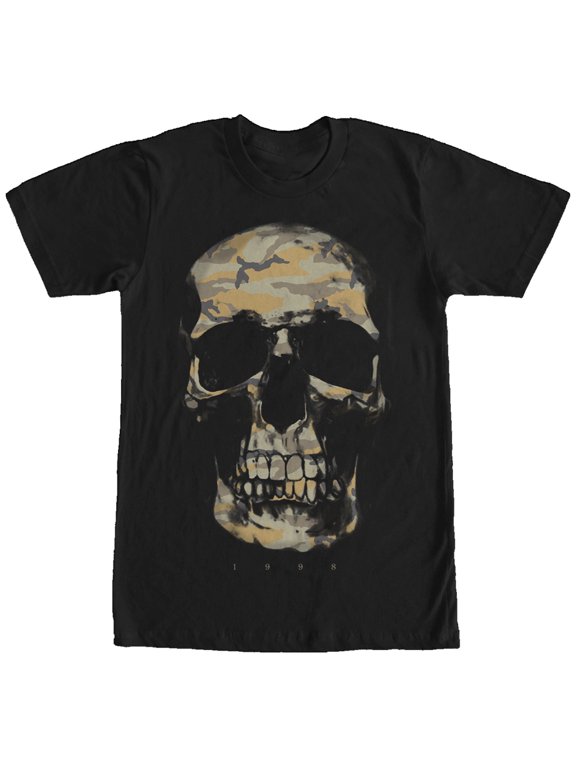 Men's Lost Gods Camouflage Print Skull Graphic Tee Black Small