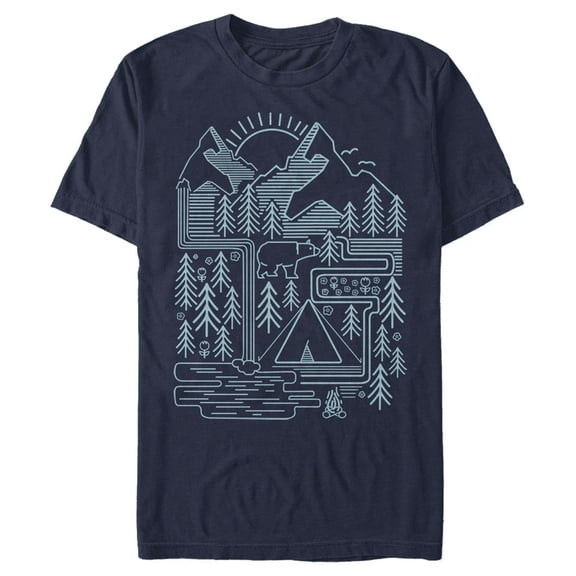 Men's Lost Gods Camping Line Art Graphic Tee Navy Blue 2X Large