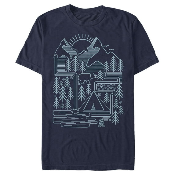 Men's Lost Gods Camping Line Art Graphic Tee Navy Blue X Large