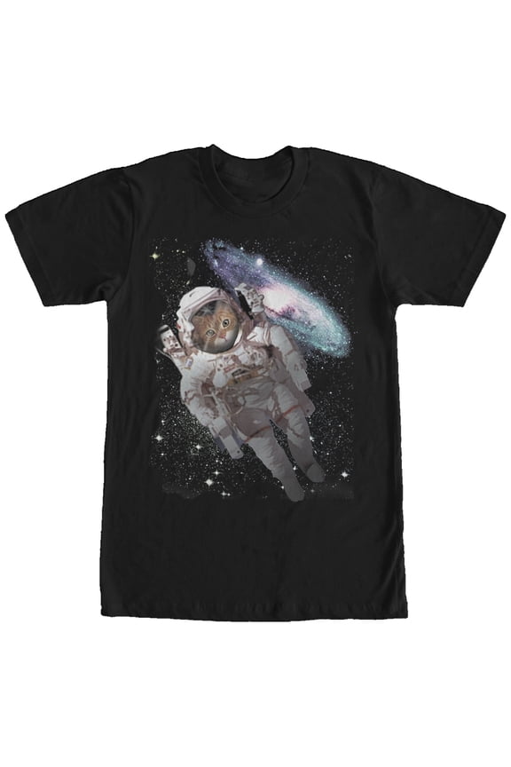 Men's Lost Gods Cat Astronaut Space Galaxy  Graphic Tee Black Medium