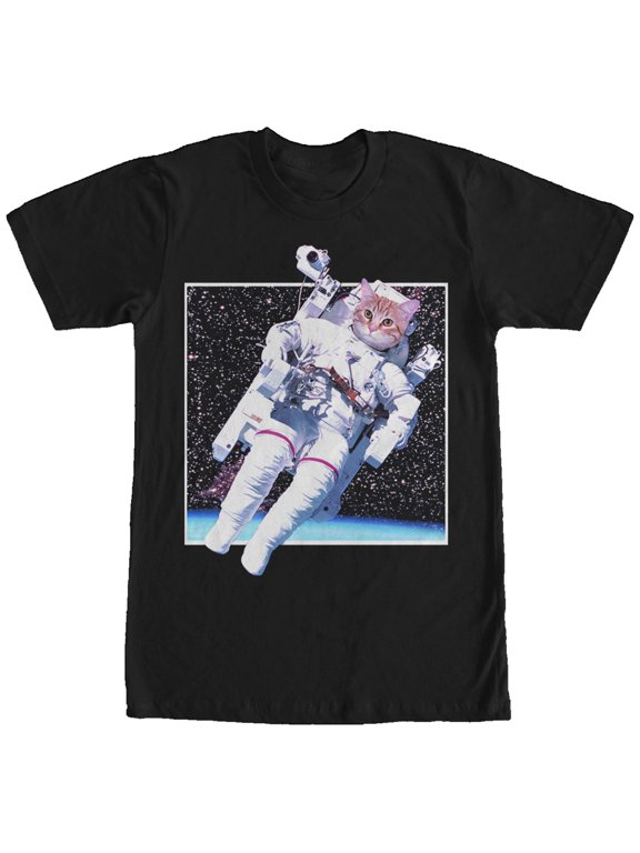 Men's Lost Gods Cat Astronaut in Space Graphic Tee Black 2X Large