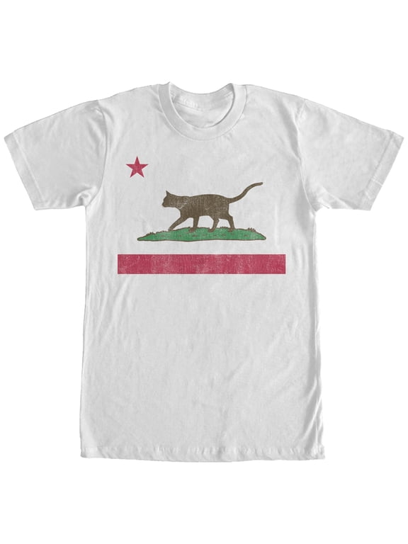 Men's Lost Gods Cat California Flag Graphic Tee White 2X Large