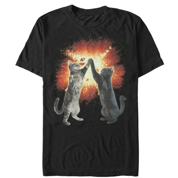 Men's Lost Gods Cat High Five Explosion  Graphic Tee Black 3X Large