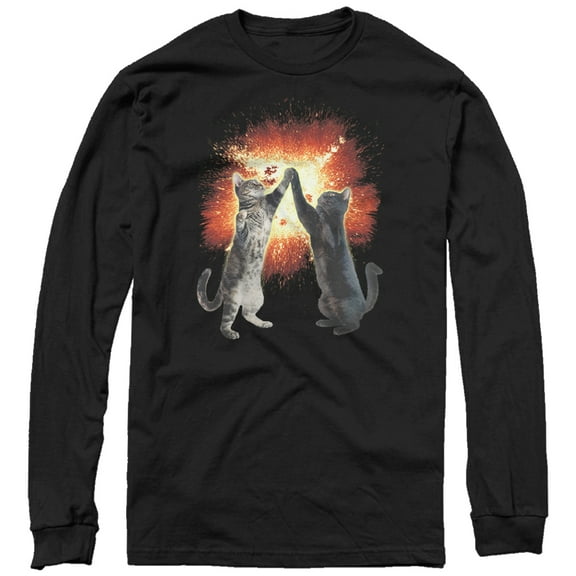 Men's Lost Gods Cat High Five Explosion Long Sleeve Shirt Black X Large
