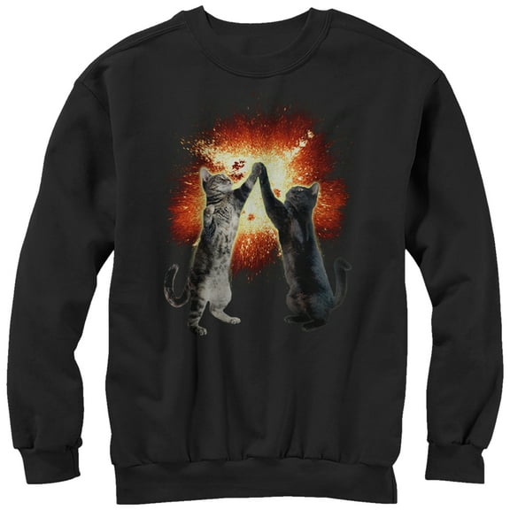 Men's Lost Gods Cat High Five Explosion  Sweatshirt Black X Large