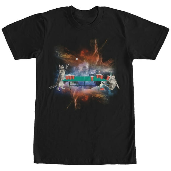Men's Lost Gods Cat Space Pong Graphic Tee Black 2X Large