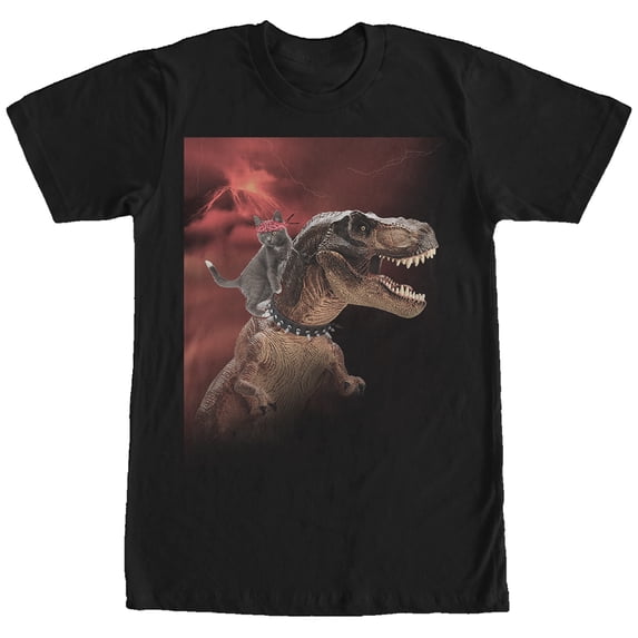 Men's Lost Gods Cat T. Rex Volcano Graphic Tee Black Medium