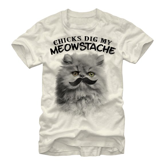 Men's Lost Gods Chicks Dig My Meowstache Graphic Tee Cream 2X Large