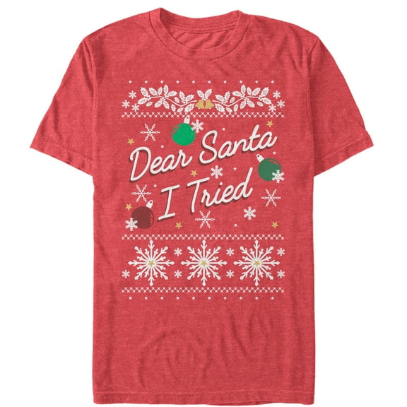 Men's Lost Gods Christmas Dear Santa I Tried  Graphic Tee Red Heather Medium