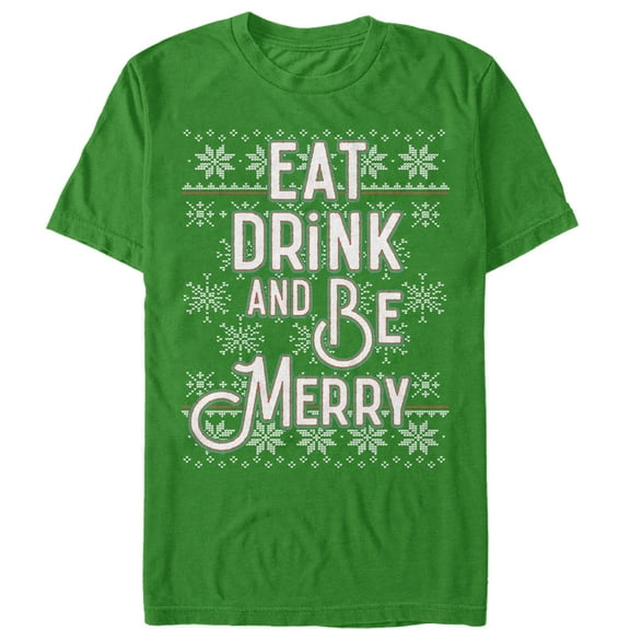 Men's Lost Gods Christmas Eat, Drink, Be Merry  Graphic Tee Kelly Green 3X Large
