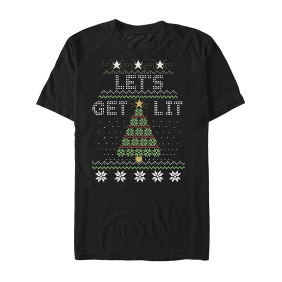 Men's Lost Gods Christmas Let's Get Lit Tree Graphic Tee Black 2X Large