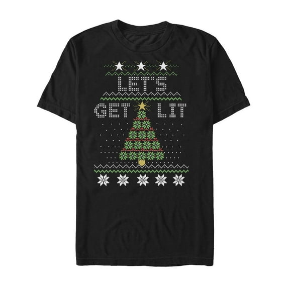 Men's Lost Gods Christmas Let's Get Lit Tree Graphic Tee Black Small