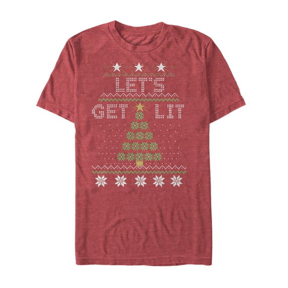 Men's Lost Gods Christmas Let's Get Lit Tree Graphic Tee Red Heather Large