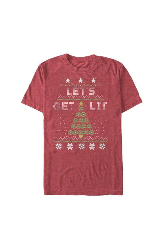 Men's Lost Gods Christmas Let's Get Lit Tree Graphic Tee Red Heather Large
