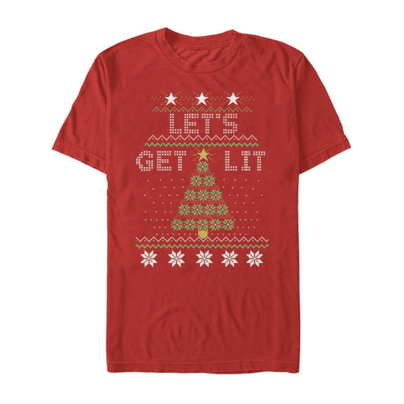 Men's Lost Gods Christmas Let's Get Lit Tree Graphic Tee Red Large