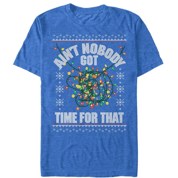 Men's Lost Gods Christmas Lights Nobody Got Time  Graphic Tee Royal Blue Heather X Large