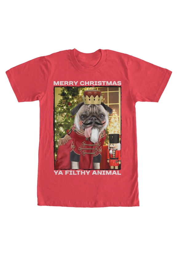 Men's Lost Gods Christmas Nutcracker Pug Graphic Tee Red Medium