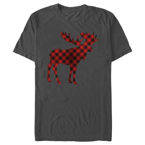Men's Lost Gods Christmas Plaid Moose Graphic Tee Charcoal 2X Large