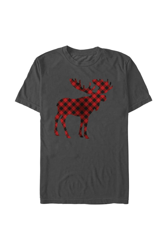 Men's Lost Gods Christmas Plaid Moose Graphic Tee Charcoal Small