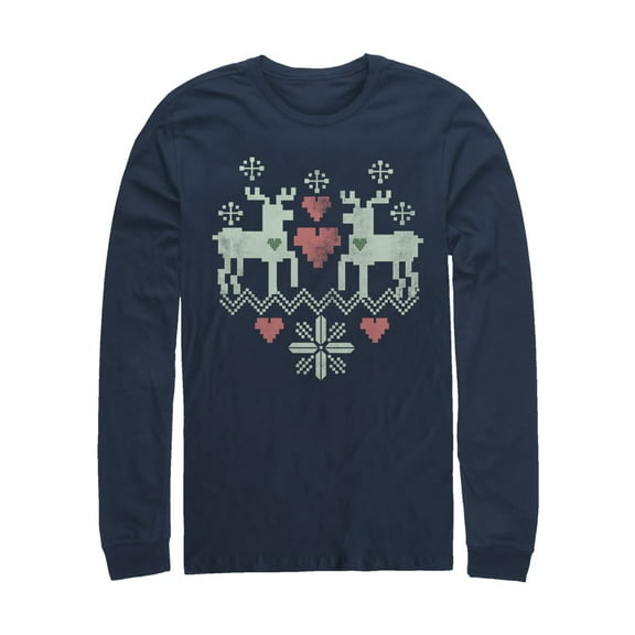 Men's Lost Gods Christmas Reindeer Love  Long Sleeve Shirt Navy Blue Medium