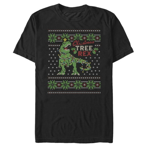 Men's Lost Gods Christmas Tree Rex  Graphic Tee Black 3X Large