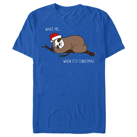 Men's Lost Gods Christmas Wake Me Sloth  Graphic Tee Royal Blue 2X Large