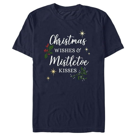 Men's Lost Gods Christmas Wishes and Mistletoe Kisses  Graphic Tee Navy Blue Medium
