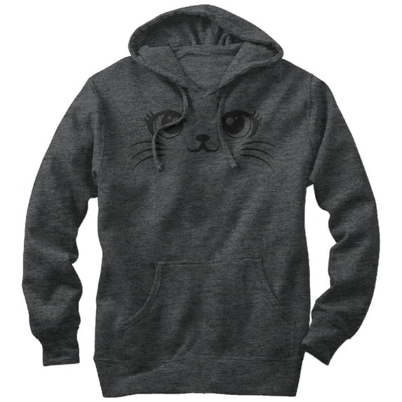 Men's Lost Gods Cute Cat Face Pull Over Hoodie Charcoal Heather Large