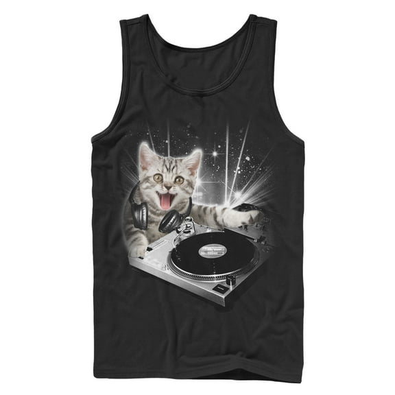 Men's Lost Gods DJ Space Kitten Tank Top Black X Large