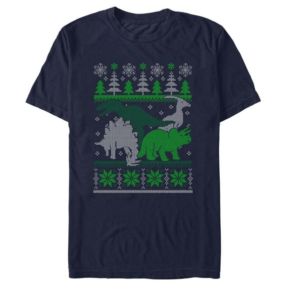 Men's Lost Gods Dinosaur Ugly Christmas Sweater Graphic Tee Navy Blue Medium