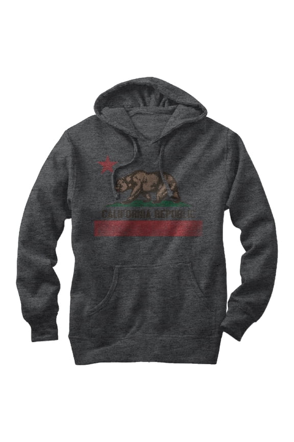 Men's Lost Gods Distressed California Flag Pull Over Hoodie Charcoal Heather Large