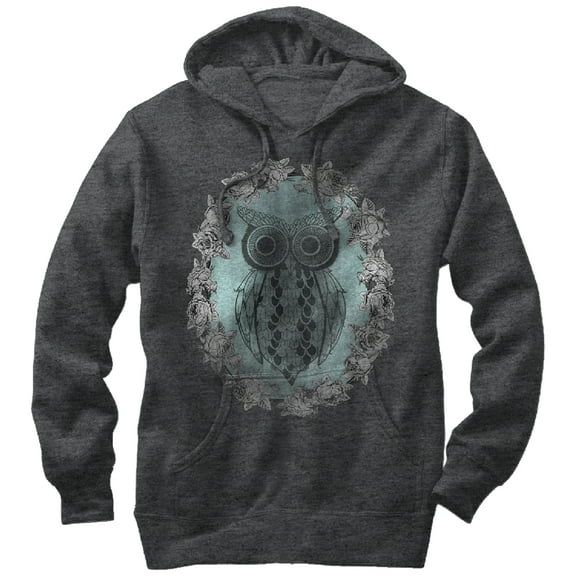 Men's Lost Gods Distressed Owl Wreath  Pull Over Hoodie Charcoal Heather X Large