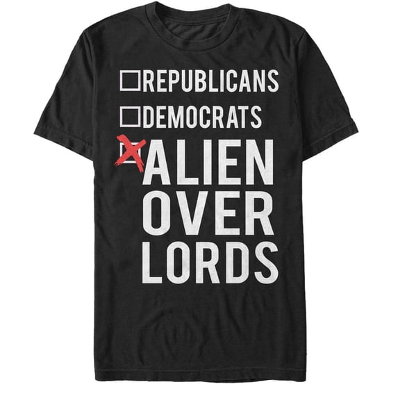 Men's Lost Gods Election Vote Alien Overlords Graphic Tee Black 2X Large