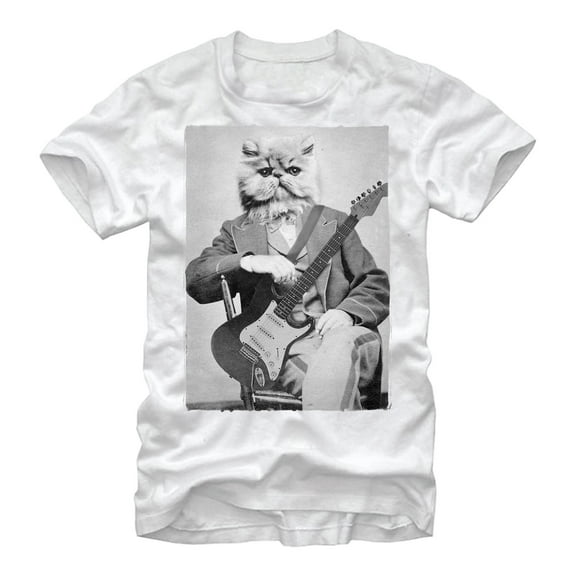Men's Lost Gods Electric Guitar Kitty  Graphic Tee White Large