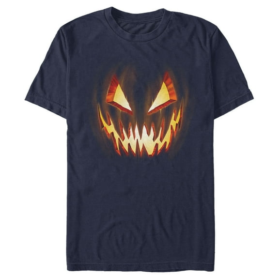 Men's Lost Gods Evil Pumpkin Face Graphic Tee Navy Blue Medium