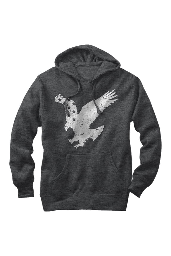 Men's Lost Gods Flying Eagle American Flag Pull Over Hoodie Charcoal Heather Medium