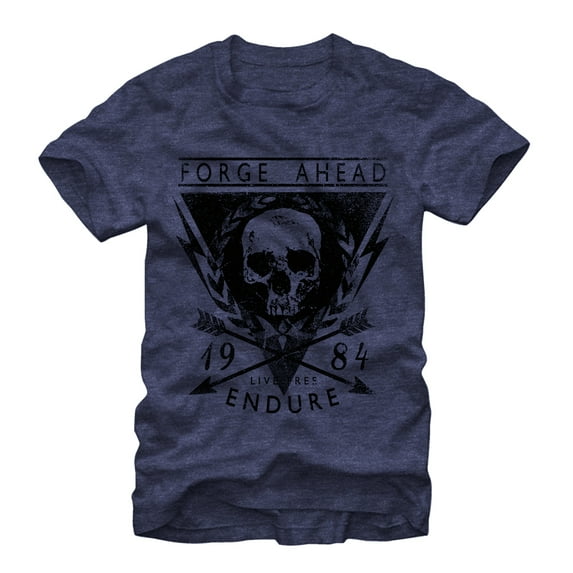 Men's Lost Gods Forge Ahead Skull Graphic Tee Navy Blue Heather Medium