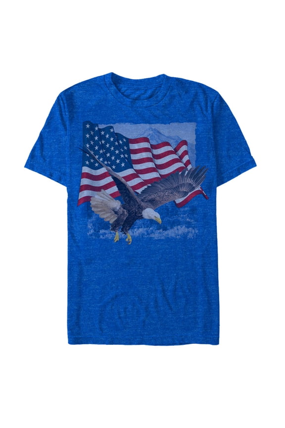 Men's Lost Gods Fourth of July American Flag Eagle Soar Graphic Tee Royal Blue Heather Large