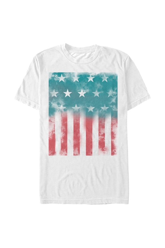 Men's Lost Gods Fourth of July  American Flag Watercolor Print  Graphic Tee White Medium