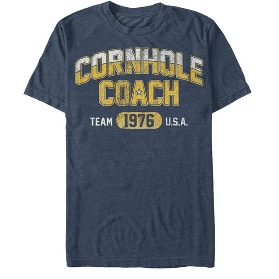 Men's Lost Gods Fourth of July  Cornhole Coach  Graphic Tee Navy Blue Heather 3X Large