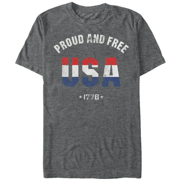 Men's Lost Gods Fourth of July Proud and Free USA 1776 Graphic Tee Charcoal Heather Large