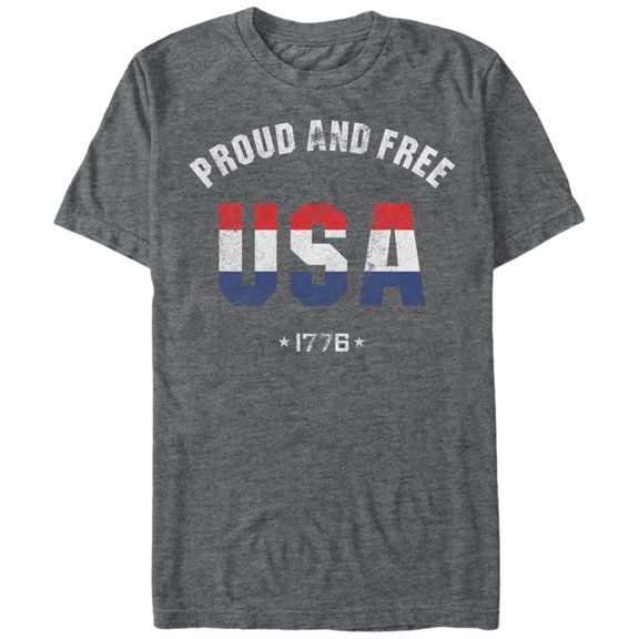 Men's Lost Gods Fourth of July Proud and Free USA 1776 Graphic Tee Charcoal Heather X Large
