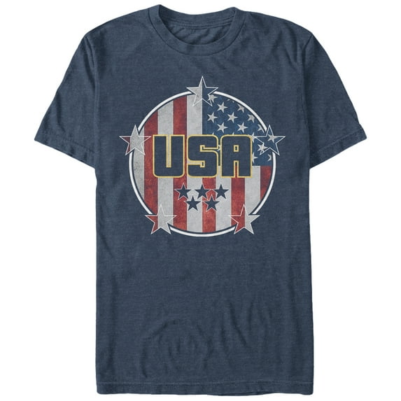 Men's Lost Gods Fourth of July USA Flag Circle Graphic Tee Navy Blue Heather Medium