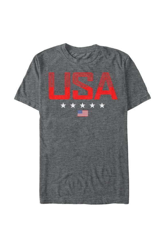 Men's Lost Gods Fourth of July USA Stripe Design Graphic Tee Charcoal Heather Small
