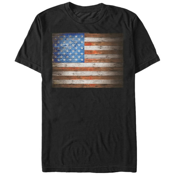 Men's Lost Gods Fourth of July  Wooden American Flag  Graphic Tee Black 2X Large