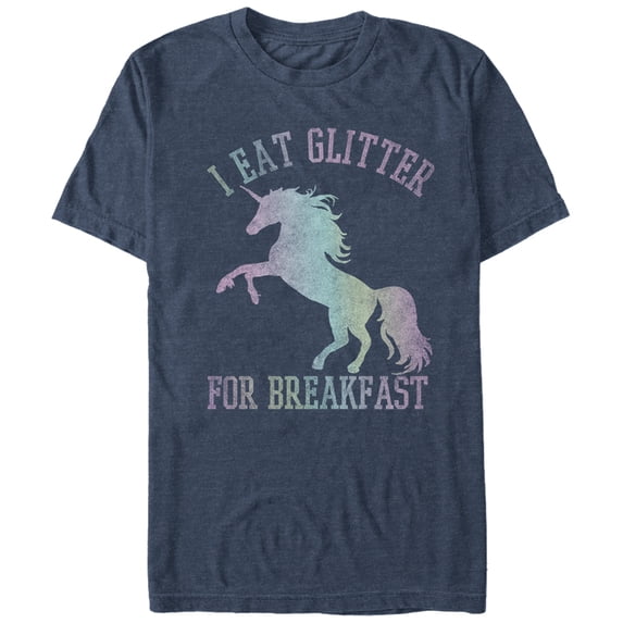 Men's Lost Gods Glitter Breakfast Unicorn Graphic Tee Navy Blue Heather 2X Large