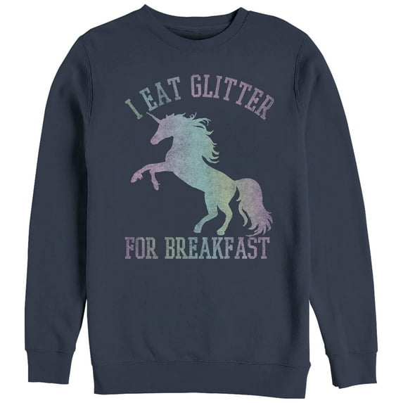 Men's Lost Gods Glitter Breakfast Unicorn Sweatshirt Navy Blue Small
